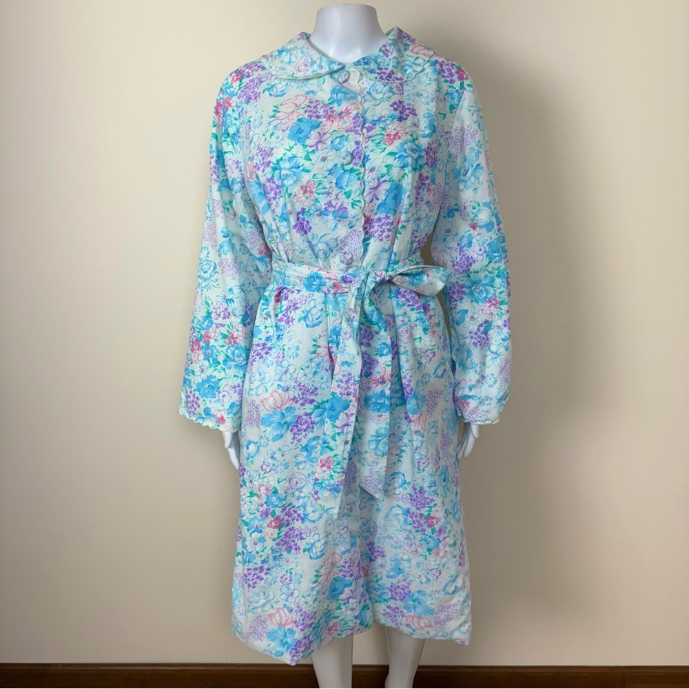 Flo Weinberg Originals 70s pink pockets Vintage Floral Housecoat belted Robe